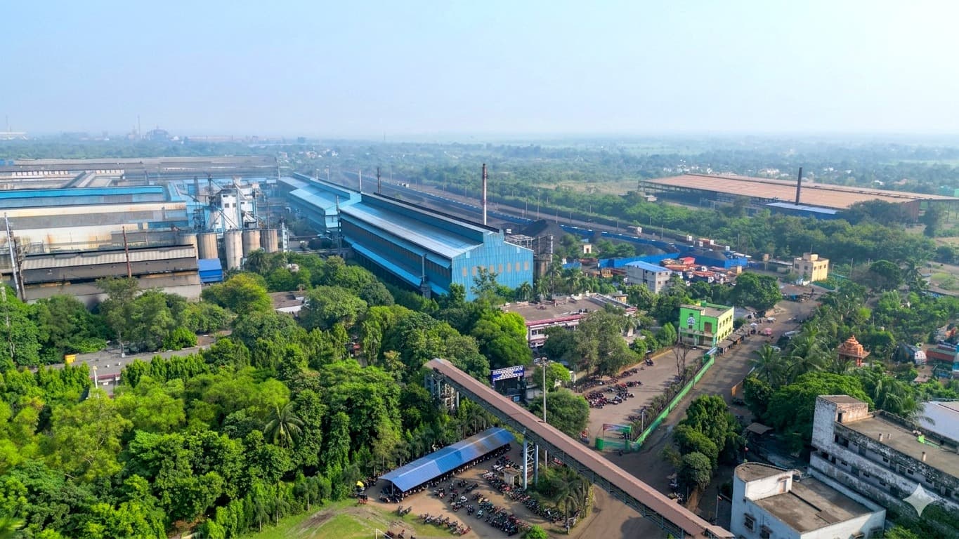 Aerial view of the Graphite India production works and surrounding township